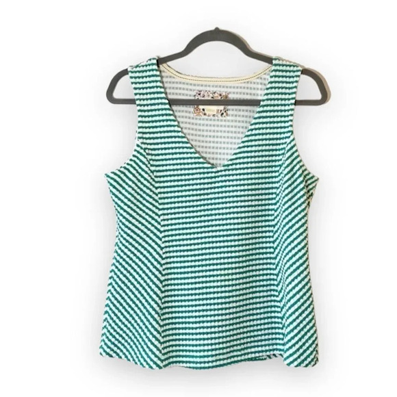 Maeve Anthropologie Size Medium‎ Textured Stripe Sleeveless Top Green White Tank - Picture 1 of 7
